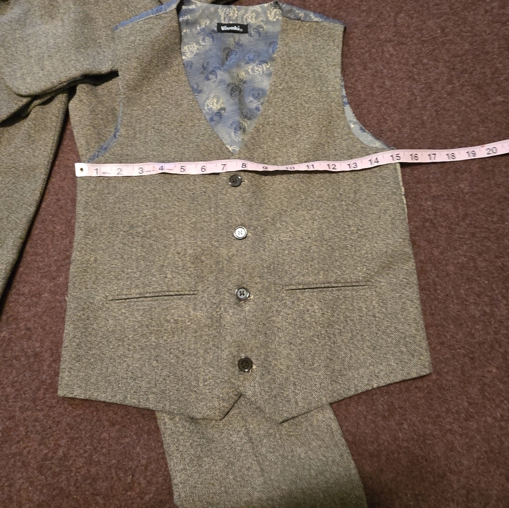 Boy's Suit Size 11 (See Measurements In Pics) Wool Tie 4pc Suit In Brown - Picture 2 of 16